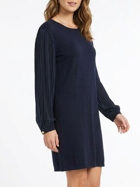 Nicole Miller New York Long Sleeve shift dress with pleated sleeves